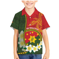 Personalised PNG Isten Hailans Provins Family Matching Mermaid Dress and Hawaiian Shirt Papua New Guinea Plumeria Melanesian Pattern LT14 Son's Shirt Green - Polynesian Pride