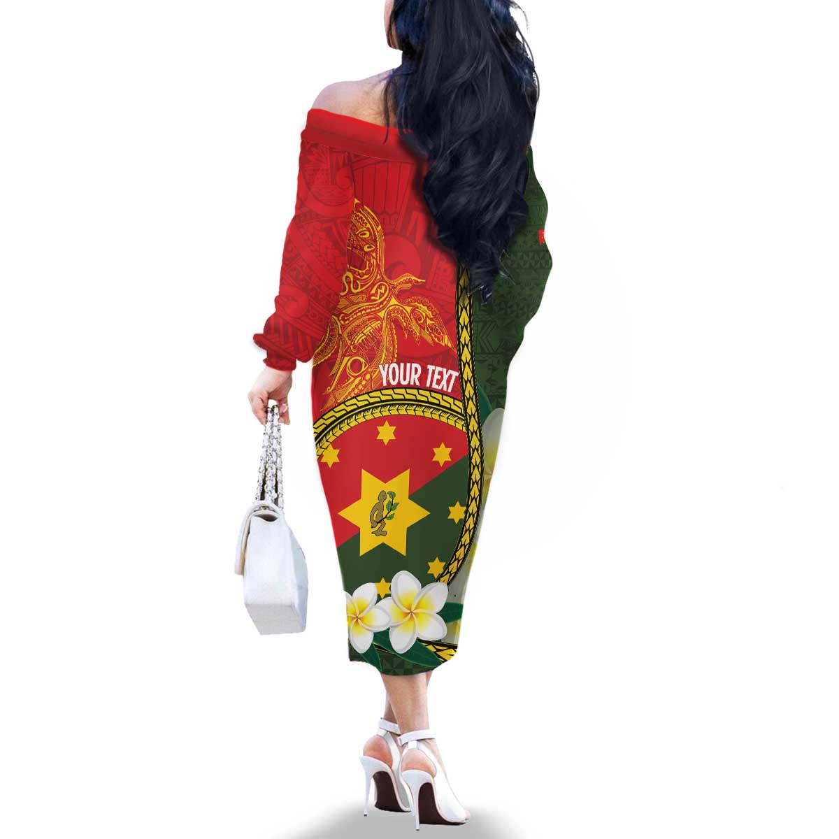 Personalised PNG Isten Hailans Provins Family Matching Off The Shoulder Long Sleeve Dress and Hawaiian Shirt Papua New Guinea Plumeria Melanesian Pattern LT14 - Polynesian Pride