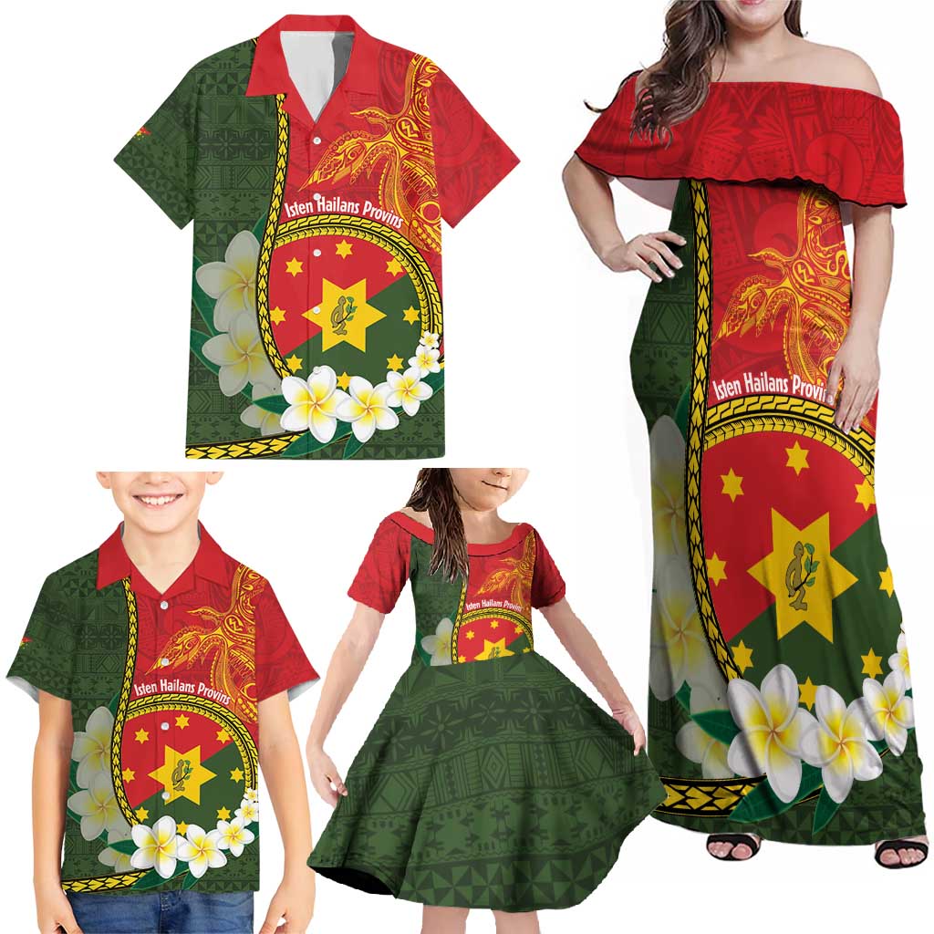 Personalised PNG Isten Hailans Provins Family Matching Off Shoulder Maxi Dress and Hawaiian Shirt Papua New Guinea Plumeria Melanesian Pattern LT14 - Polynesian Pride