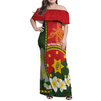 Personalised PNG Isten Hailans Provins Family Matching Off Shoulder Maxi Dress and Hawaiian Shirt Papua New Guinea Plumeria Melanesian Pattern LT14 Mom's Dress Green - Polynesian Pride