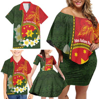 Personalised PNG Isten Hailans Provins Family Matching Off Shoulder Short Dress and Hawaiian Shirt Papua New Guinea Plumeria Melanesian Pattern LT14 - Polynesian Pride