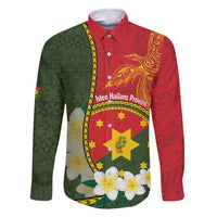 Personalised PNG Isten Hailans Provins Family Matching Off Shoulder Short Dress and Hawaiian Shirt Papua New Guinea Plumeria Melanesian Pattern LT14 Dad's Shirt - Long Sleeve Green - Polynesian Pride