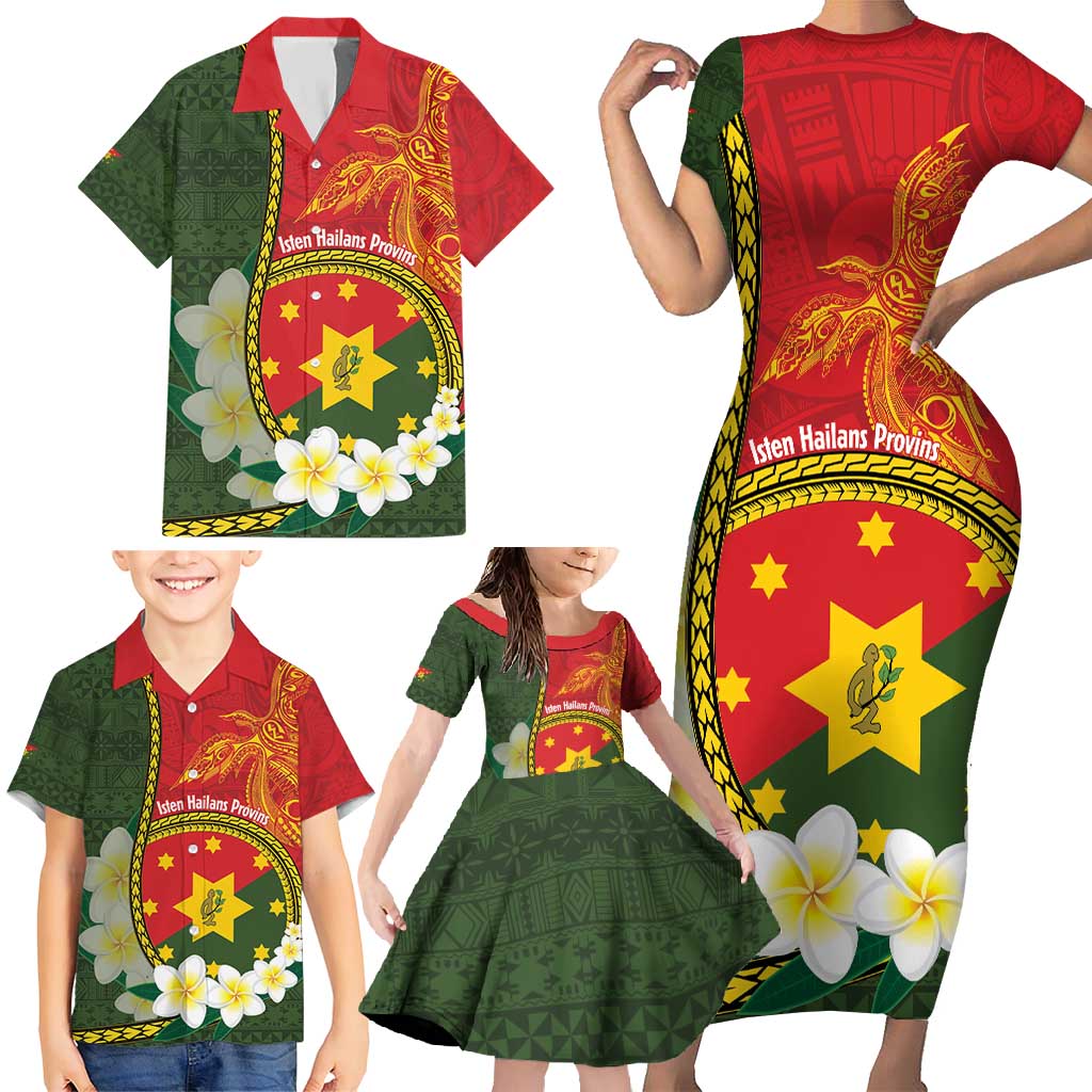 Personalised PNG Isten Hailans Provins Family Matching Short Sleeve Bodycon Dress and Hawaiian Shirt Papua New Guinea Plumeria Melanesian Pattern LT14 - Polynesian Pride