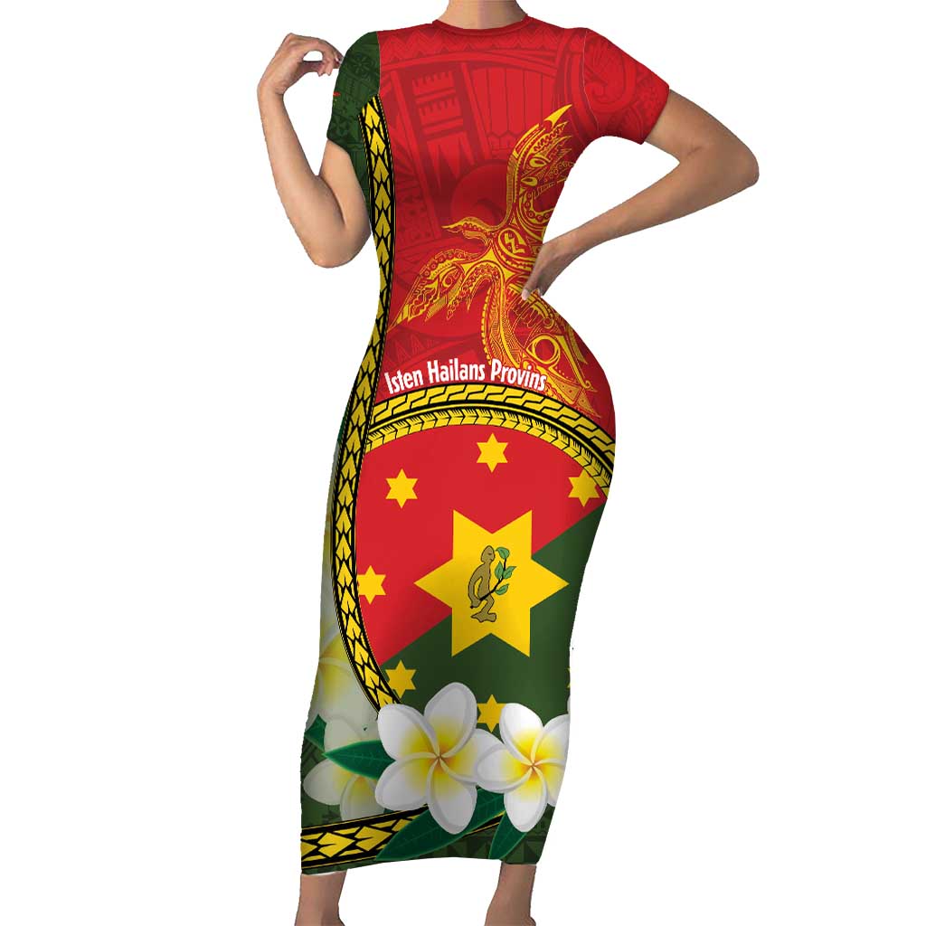 Personalised PNG Isten Hailans Provins Family Matching Short Sleeve Bodycon Dress and Hawaiian Shirt Papua New Guinea Plumeria Melanesian Pattern LT14 Mom's Dress Green - Polynesian Pride