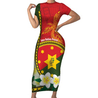 Personalised PNG Isten Hailans Provins Family Matching Short Sleeve Bodycon Dress and Hawaiian Shirt Papua New Guinea Plumeria Melanesian Pattern LT14 Mom's Dress Green - Polynesian Pride