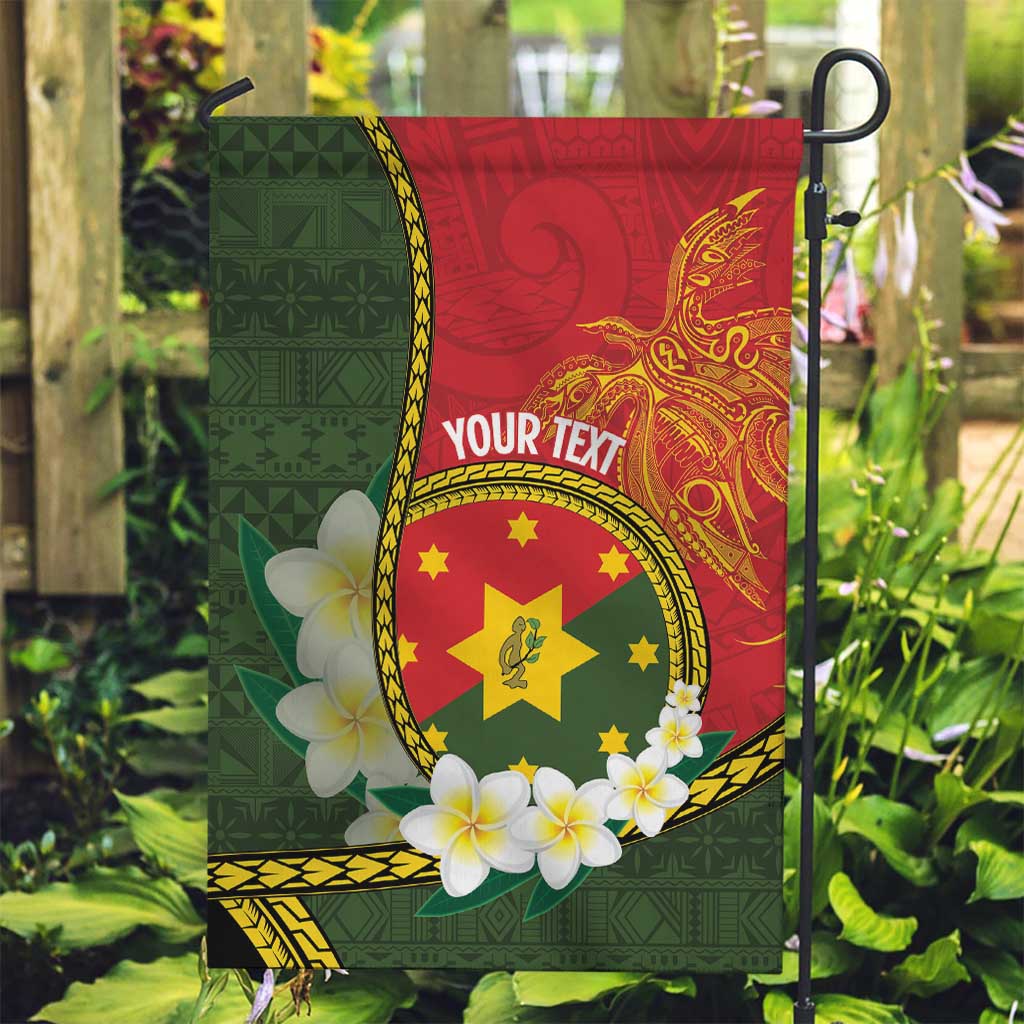 Personalised PNG Isten Hailans Provins Garden Flag Papua New Guinea Plumeria Melanesian Pattern LT14 Garden Flag Green - Polynesian Pride