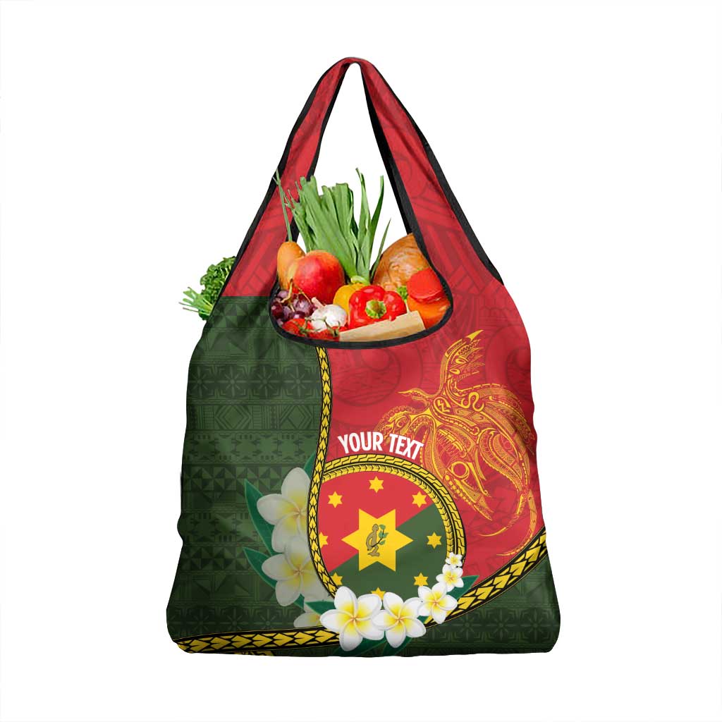 Personalised PNG Isten Hailans Provins Grocery Bag Papua New Guinea Plumeria Melanesian Pattern LT14 1-pack One Size Green - Polynesian Pride