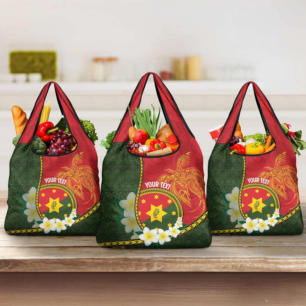 Personalised PNG Isten Hailans Provins Grocery Bag Papua New Guinea Plumeria Melanesian Pattern LT14 3-pack One Size Green - Polynesian Pride