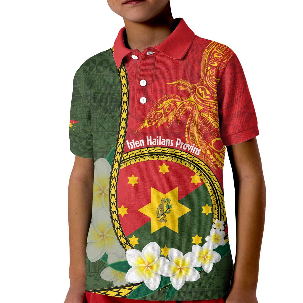 Personalised PNG Isten Hailans Provins Kid Polo Shirt Papua New Guinea Plumeria Melanesian Pattern LT14 Kid Green - Polynesian Pride