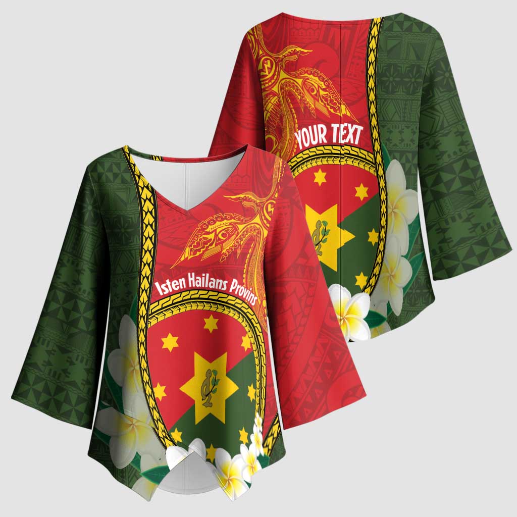 Personalised PNG Isten Hailans Provins Kimono Sleeve Blouse Papua New Guinea Plumeria Melanesian Pattern LT14 - Polynesian Pride