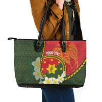Personalised PNG Isten Hailans Provins Leather Tote Bag Papua New Guinea Plumeria Melanesian Pattern LT14 - Polynesian Pride