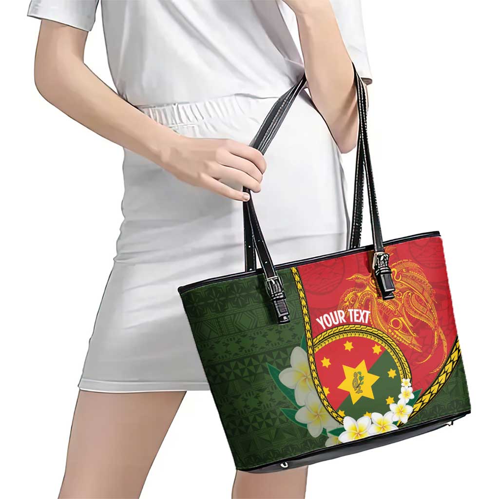 Personalised PNG Isten Hailans Provins Leather Tote Bag Papua New Guinea Plumeria Melanesian Pattern LT14 - Polynesian Pride