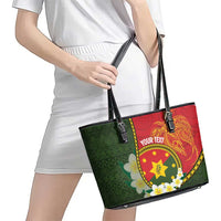 Personalised PNG Isten Hailans Provins Leather Tote Bag Papua New Guinea Plumeria Melanesian Pattern LT14 - Polynesian Pride
