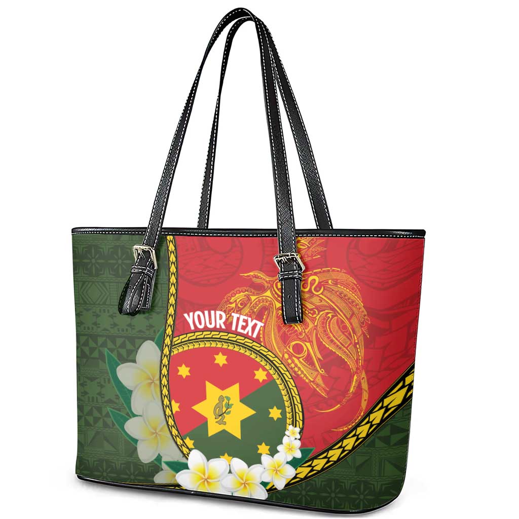 Personalised PNG Isten Hailans Provins Leather Tote Bag Papua New Guinea Plumeria Melanesian Pattern LT14 - Polynesian Pride