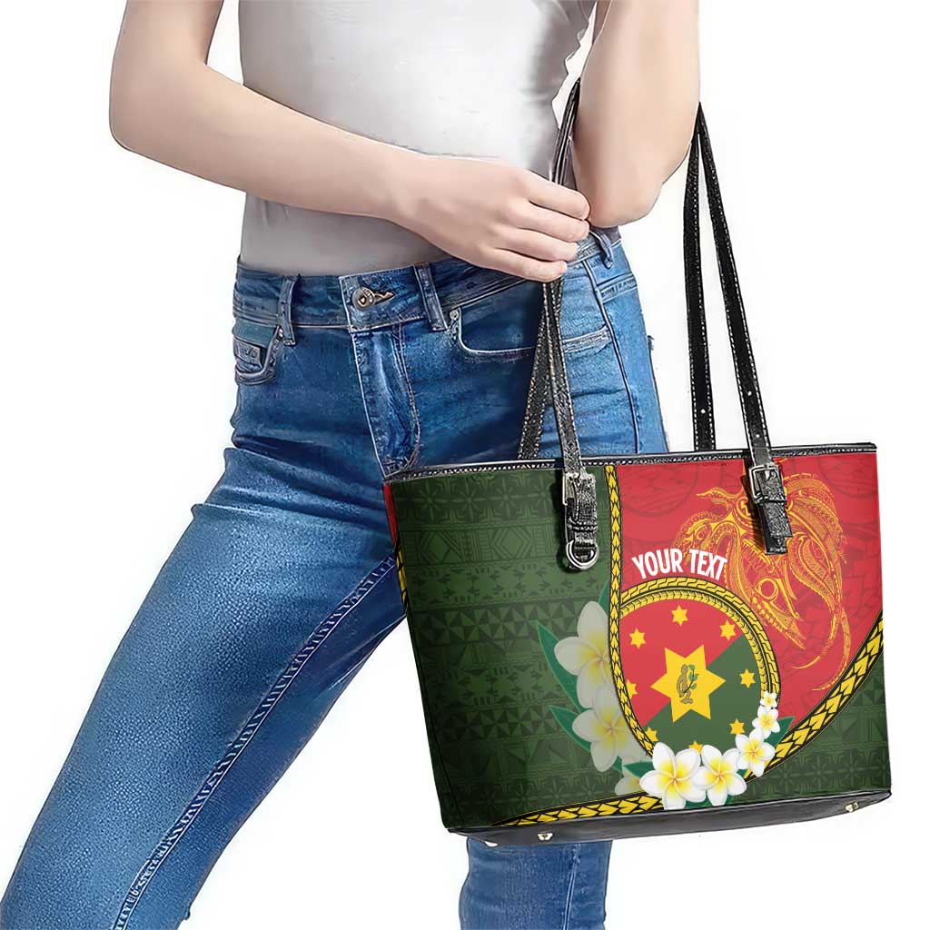 Personalised PNG Isten Hailans Provins Leather Tote Bag Papua New Guinea Plumeria Melanesian Pattern LT14 - Polynesian Pride