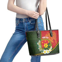 Personalised PNG Isten Hailans Provins Leather Tote Bag Papua New Guinea Plumeria Melanesian Pattern LT14 - Polynesian Pride
