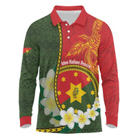 Personalised PNG Isten Hailans Provins Long Sleeve Polo Shirt Papua New Guinea Plumeria Melanesian Pattern LT14 Green - Polynesian Pride