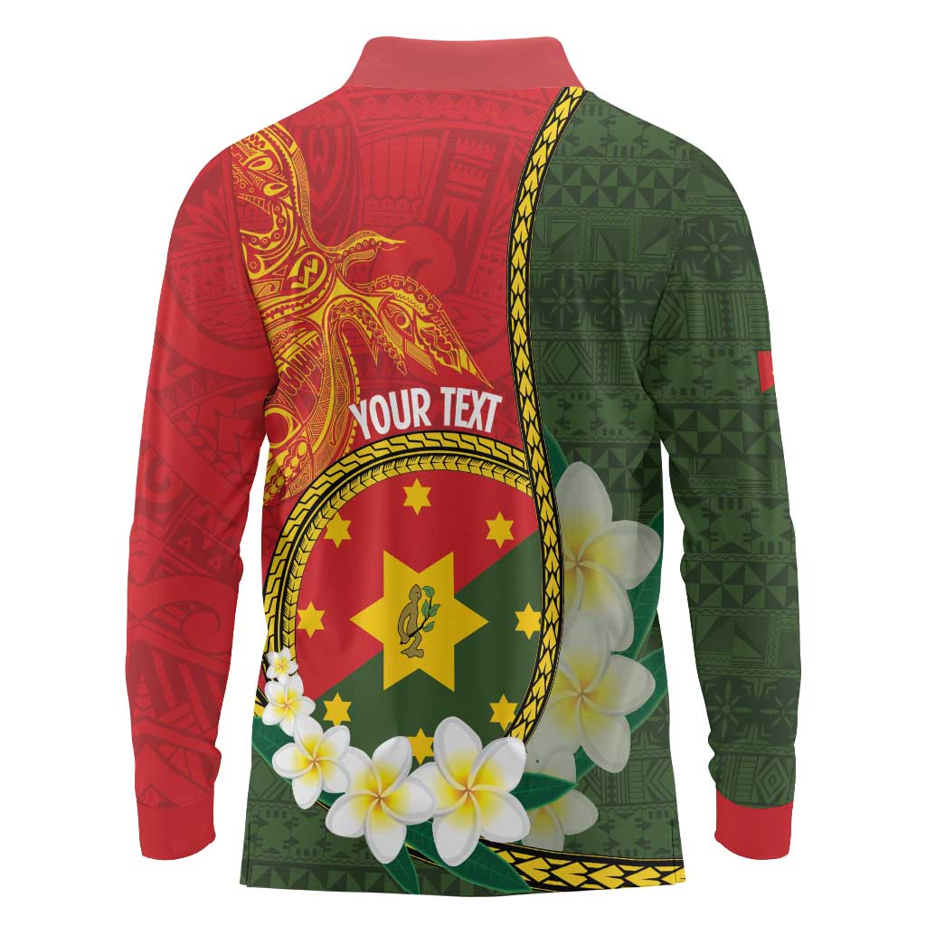 Personalised PNG Isten Hailans Provins Long Sleeve Polo Shirt Papua New Guinea Plumeria Melanesian Pattern LT14 - Polynesian Pride