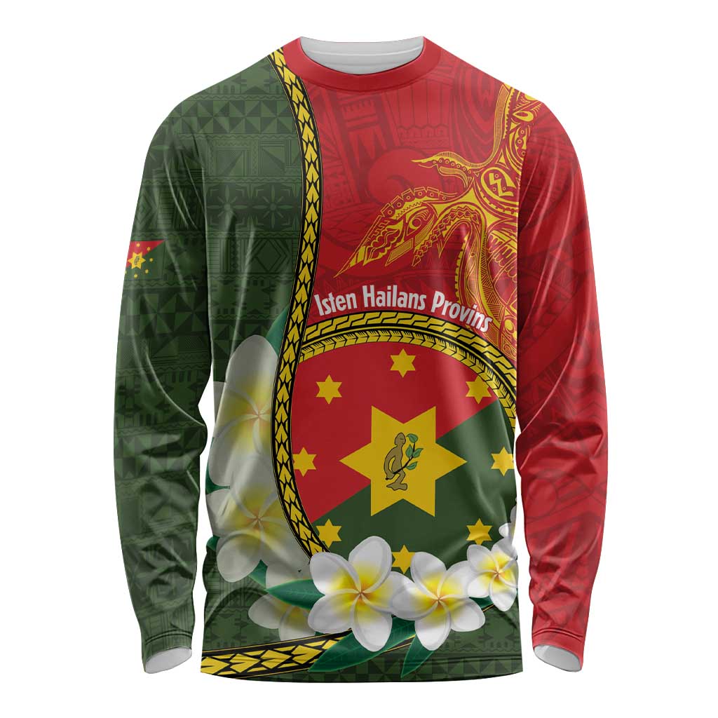 Personalised PNG Isten Hailans Provins Long Sleeve Shirt Papua New Guinea Plumeria Melanesian Pattern LT14 Unisex Green - Polynesian Pride