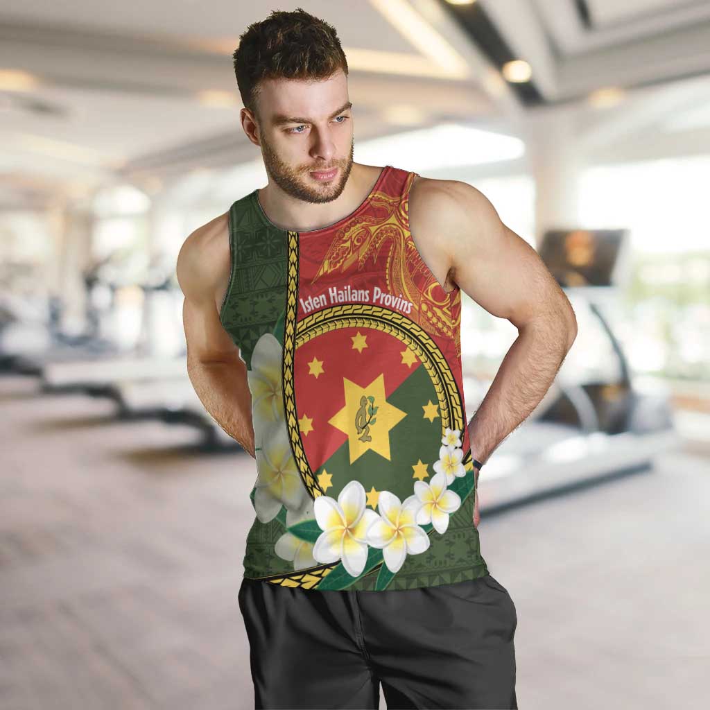 Personalised PNG Isten Hailans Provins Men Tank Top Papua New Guinea Plumeria Melanesian Pattern LT14 Green - Polynesian Pride