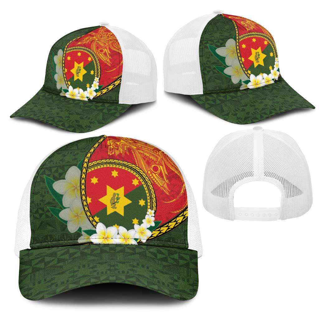 PNG Isten Hailans Provins Mesh Trucker Cap Papua New Guinea Plumeria Melanesian Pattern - Polynesian Pride