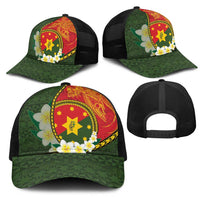 PNG Isten Hailans Provins Mesh Trucker Cap Papua New Guinea Plumeria Melanesian Pattern - Polynesian Pride