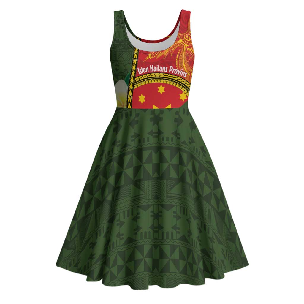 Personalised PNG Isten Hailans Provins Midi Dress Papua New Guinea Plumeria Melanesian Pattern LT14 Green - Polynesian Pride