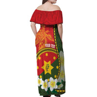 Personalised PNG Isten Hailans Provins Off Shoulder Maxi Dress Papua New Guinea Plumeria Melanesian Pattern LT14 - Polynesian Pride