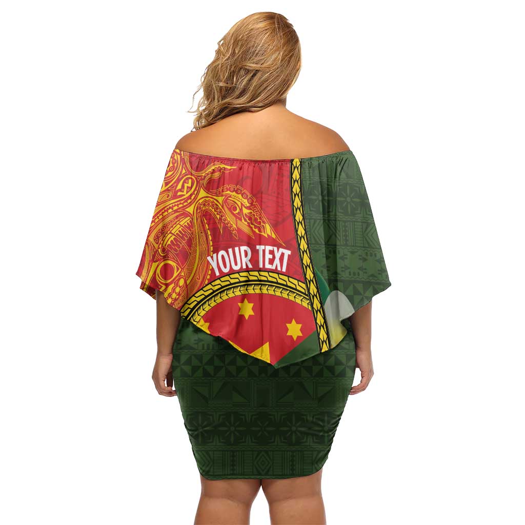 Personalised PNG Isten Hailans Provins Off Shoulder Short Dress Papua New Guinea Plumeria Melanesian Pattern LT14 - Polynesian Pride