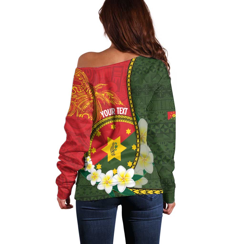 Personalised PNG Isten Hailans Provins Off Shoulder Sweater Papua New Guinea Plumeria Melanesian Pattern LT14 - Polynesian Pride