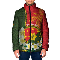 Personalised PNG Isten Hailans Provins Padded Jacket Papua New Guinea Plumeria Melanesian Pattern LT14 Green - Polynesian Pride
