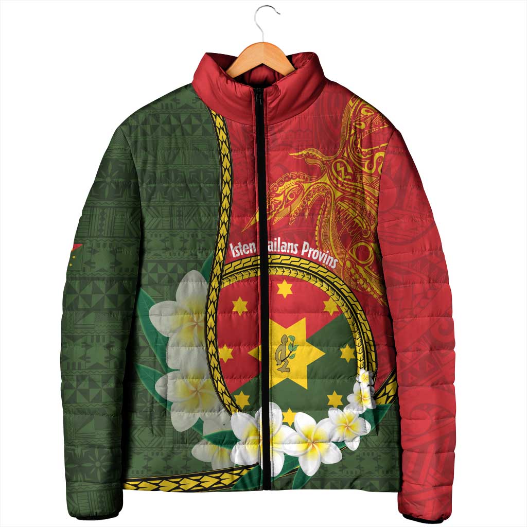 Personalised PNG Isten Hailans Provins Padded Jacket Papua New Guinea Plumeria Melanesian Pattern LT14 - Polynesian Pride