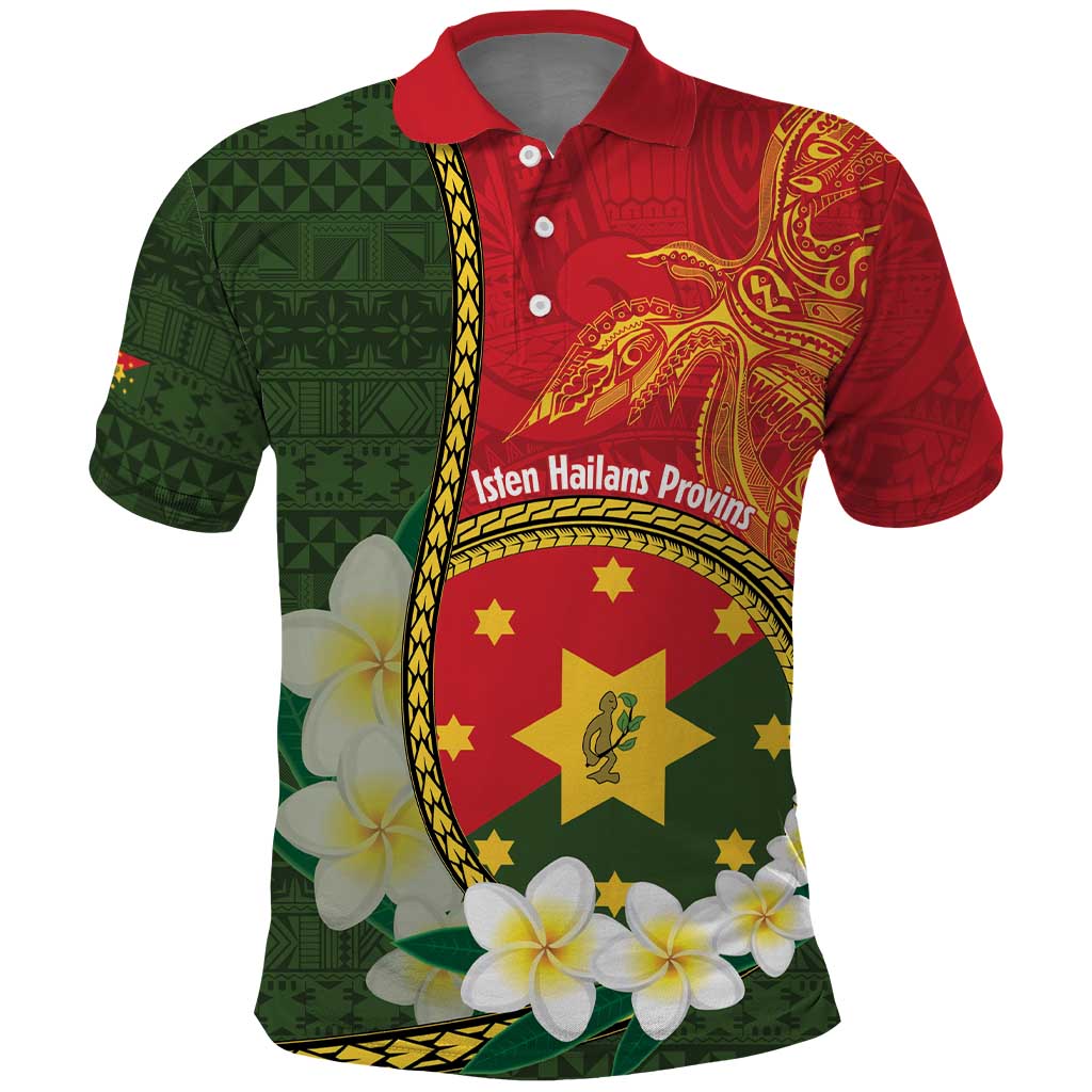 Personalised PNG Isten Hailans Provins Polo Shirt Papua New Guinea Plumeria Melanesian Pattern LT14 Green - Polynesian Pride