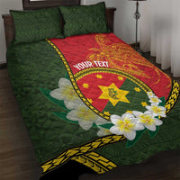 Personalised PNG Isten Hailans Provins Quilt Bed Set Papua New Guinea Plumeria Melanesian Pattern LT14 Green - Polynesian Pride