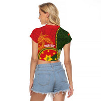 Personalised PNG Isten Hailans Provins Raglan Cropped T Shirt Papua New Guinea Plumeria Melanesian Pattern LT14 - Polynesian Pride