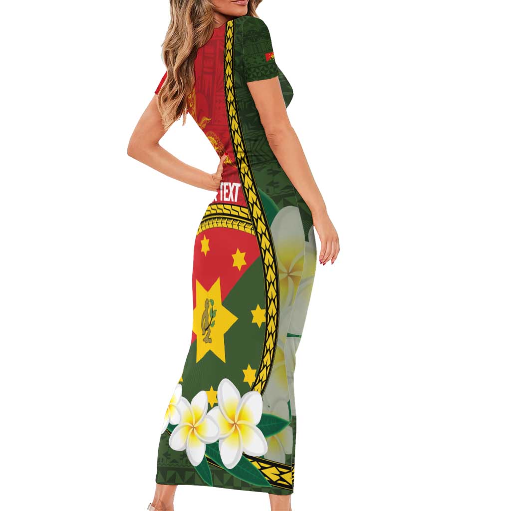 Personalised PNG Isten Hailans Provins Short Sleeve Bodycon Dress Papua New Guinea Plumeria Melanesian Pattern LT14 - Polynesian Pride