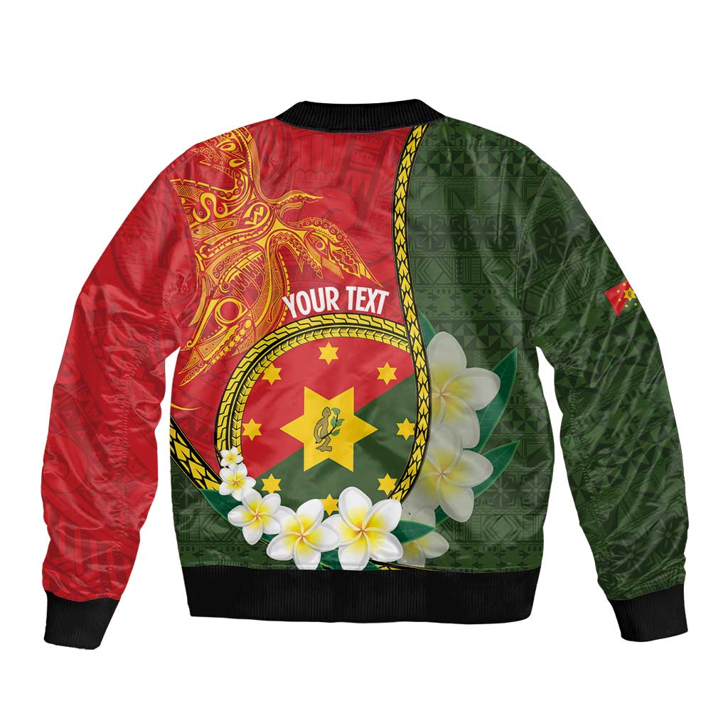 Personalised PNG Isten Hailans Provins Sleeve Zip Bomber Jacket Papua New Guinea Plumeria Melanesian Pattern LT14 - Polynesian Pride