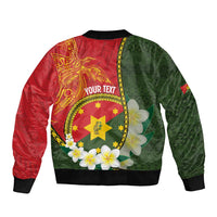 Personalised PNG Isten Hailans Provins Sleeve Zip Bomber Jacket Papua New Guinea Plumeria Melanesian Pattern LT14 - Polynesian Pride