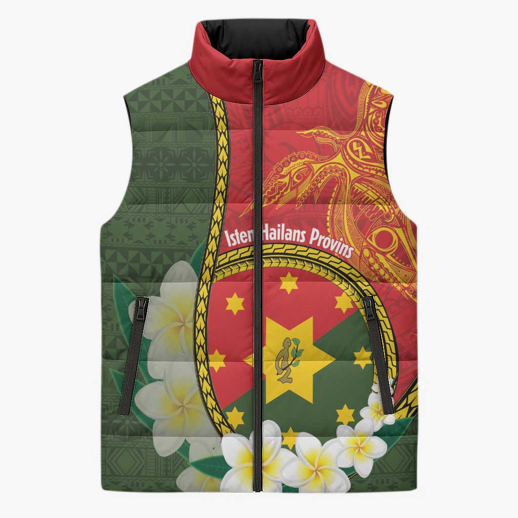 Personalised PNG Isten Hailans Provins Sleeveless Puffer Jacket Papua New Guinea Plumeria Melanesian Pattern LT14 Green - Polynesian Pride