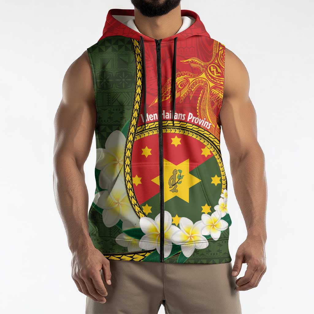 Personalised PNG Isten Hailans Provins Sleeveless Zip Hoodie Papua New Guinea Plumeria Melanesian Pattern LT14 - Polynesian Pride
