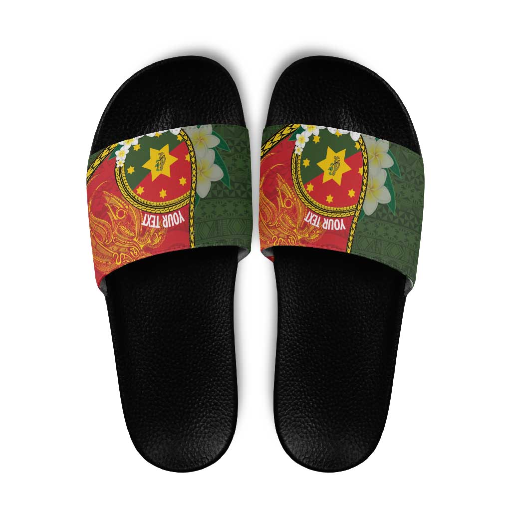 Personalised PNG Isten Hailans Provins Slide Sandals Papua New Guinea Plumeria Melanesian Pattern LT14 Green - Polynesian Pride