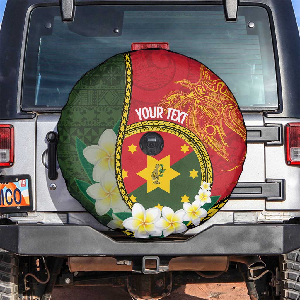 Personalised PNG Isten Hailans Provins Spare Tire Cover Papua New Guinea Plumeria Melanesian Pattern LT14 Green - Polynesian Pride