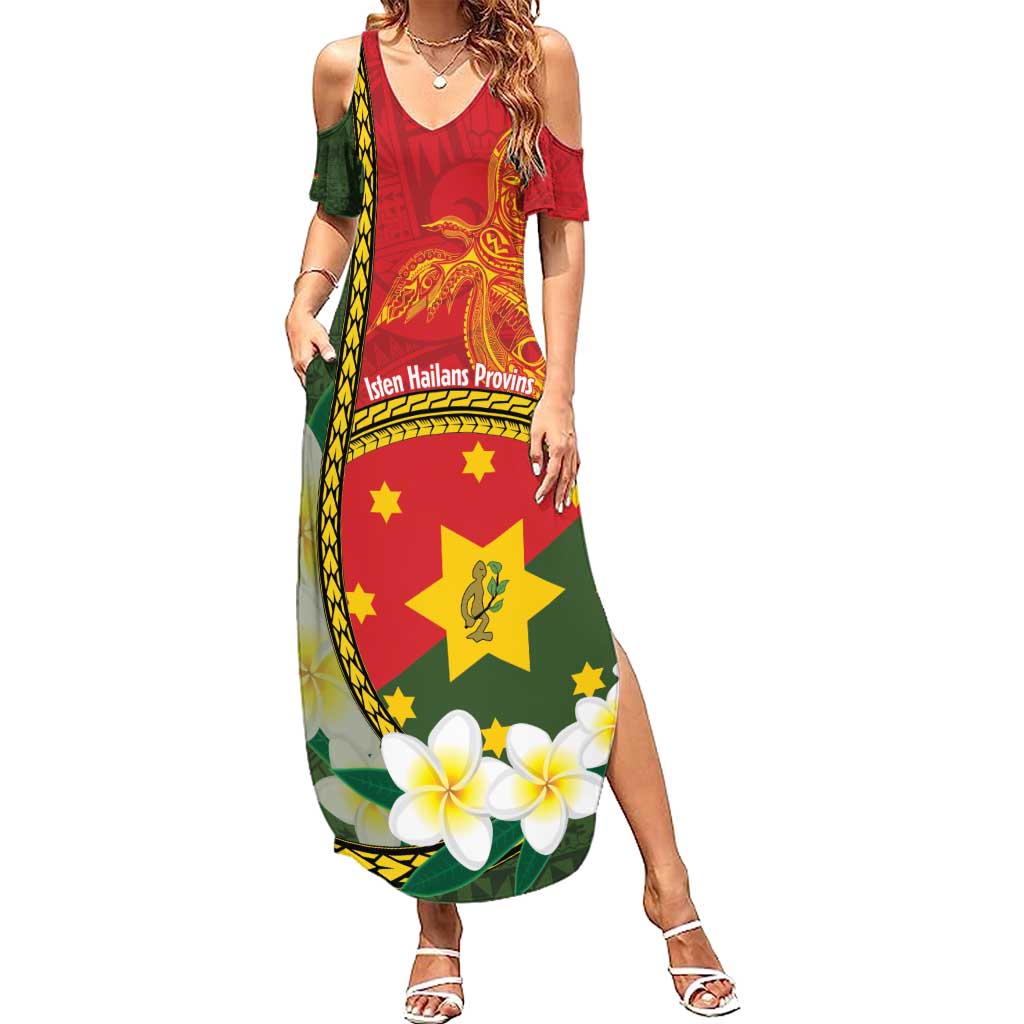 Personalised PNG Isten Hailans Provins Summer Maxi Dress Papua New Guinea Plumeria Melanesian Pattern LT14 Women Green - Polynesian Pride