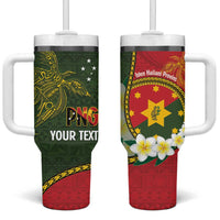 Personalised PNG Isten Hailans Provins Tumbler With Handle Papua New Guinea Plumeria Melanesian Pattern LT14 One Size: 40 oz Green - Polynesian Pride