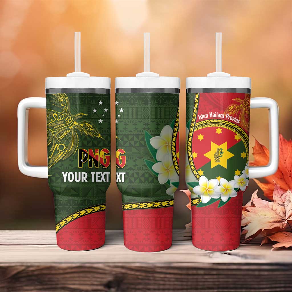 Personalised PNG Isten Hailans Provins Tumbler With Handle Papua New Guinea Plumeria Melanesian Pattern LT14 - Polynesian Pride