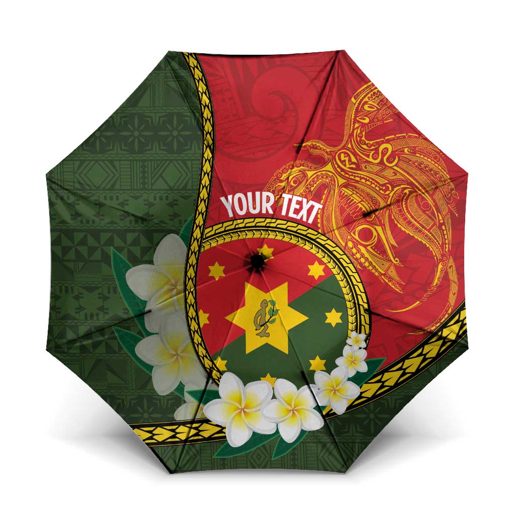 Personalised PNG Isten Hailans Provins Umbrella Papua New Guinea Plumeria Melanesian Pattern LT14 One Size Folded 11.42 inch Opened Diameter 37.4 inch Green - Polynesian Pride