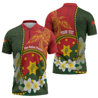 Personalised PNG Isten Hailans Provins Zipper Polo Shirt Papua New Guinea Plumeria Melanesian Pattern LT14 - Polynesian Pride