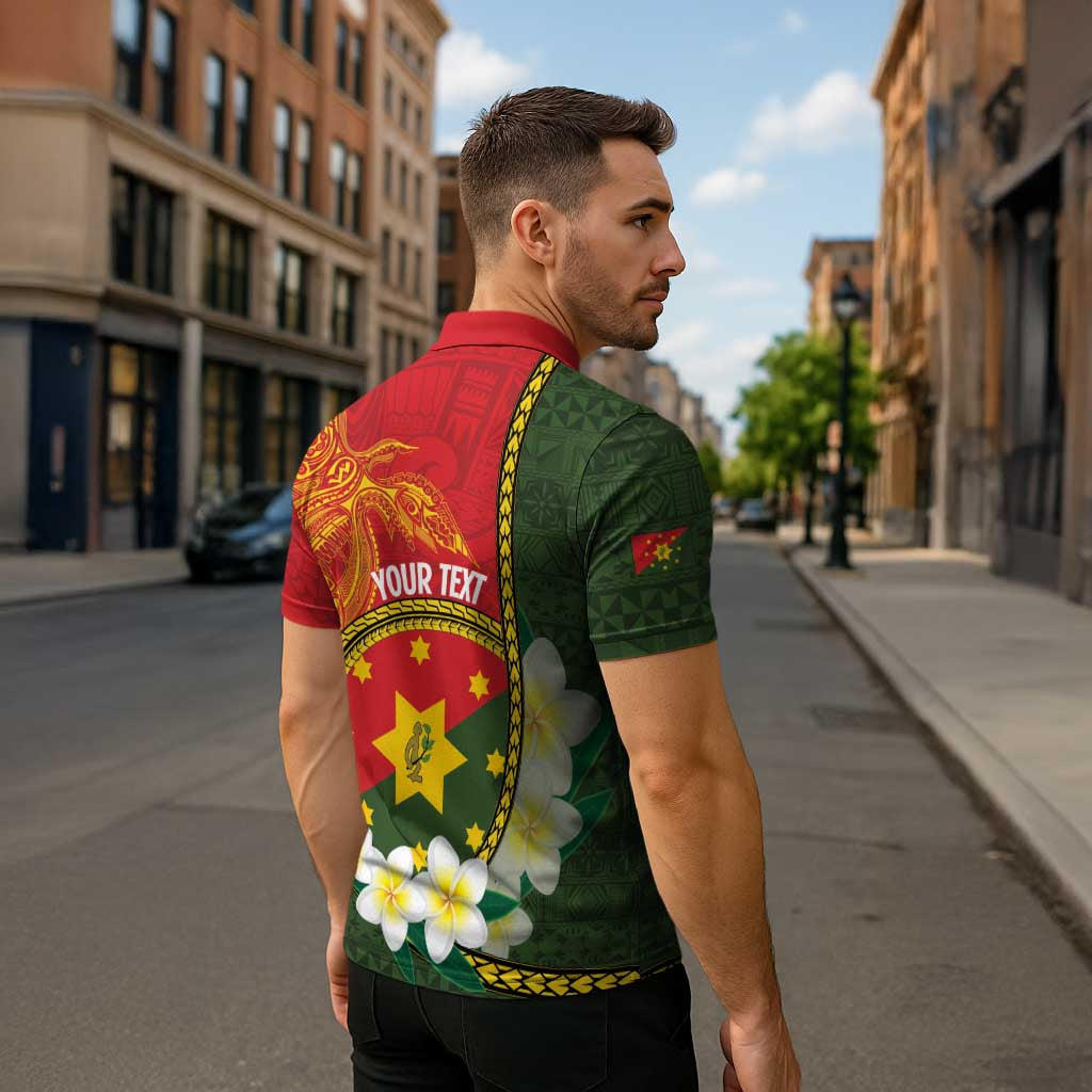 Personalised PNG Isten Hailans Provins Zipper Polo Shirt Papua New Guinea Plumeria Melanesian Pattern LT14 - Polynesian Pride