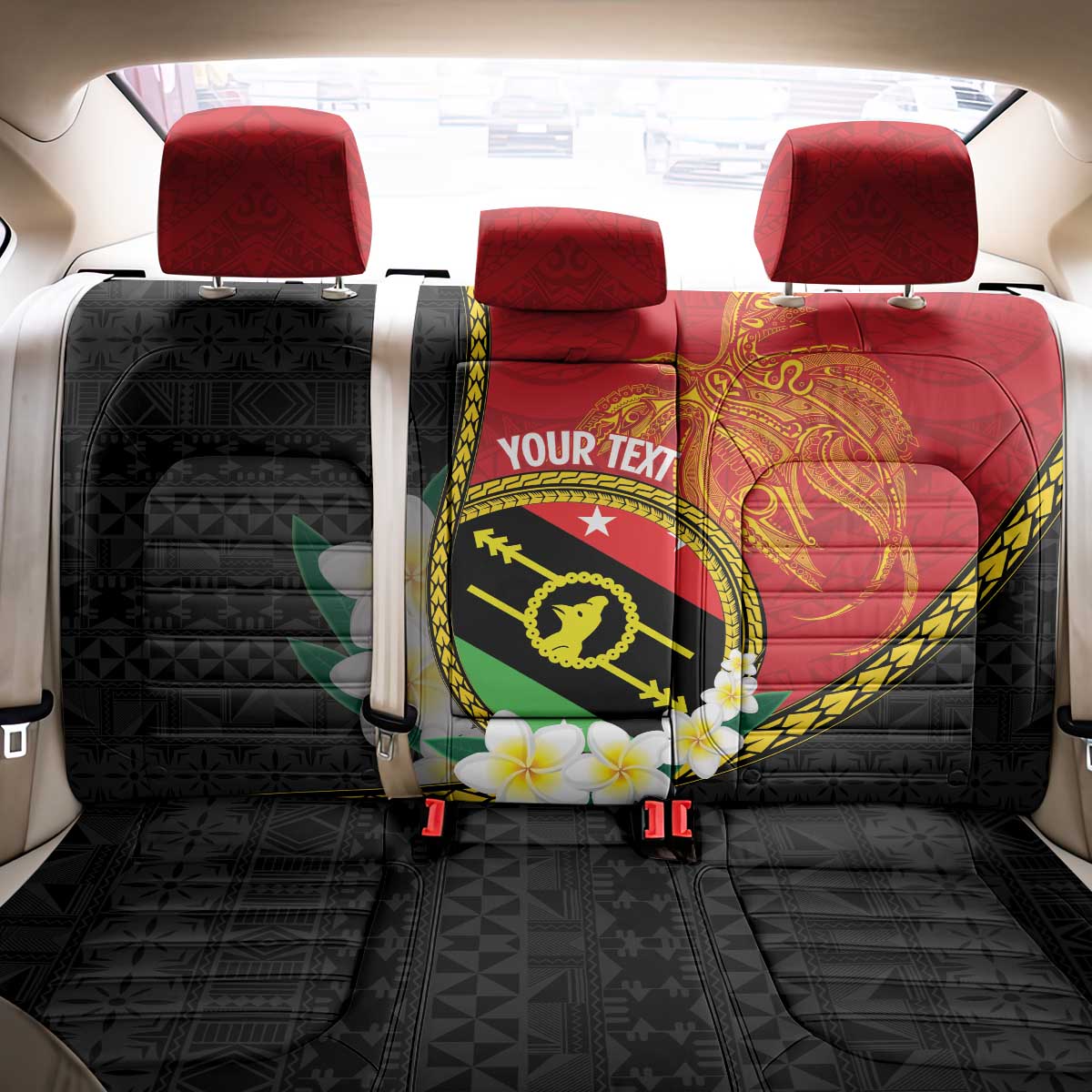 Personalised PNG Sauten Hailans Back Car Seat Cover Papua New Guinea Plumeria Melanesian Pattern LT14 - Polynesian Pride