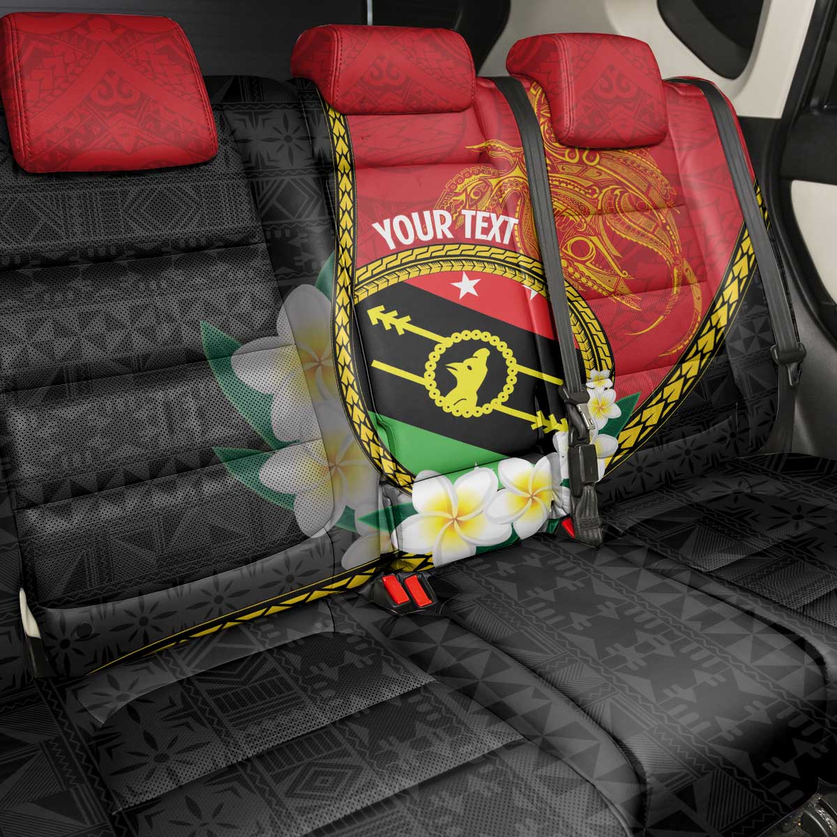 Personalised PNG Sauten Hailans Back Car Seat Cover Papua New Guinea Plumeria Melanesian Pattern LT14 - Polynesian Pride